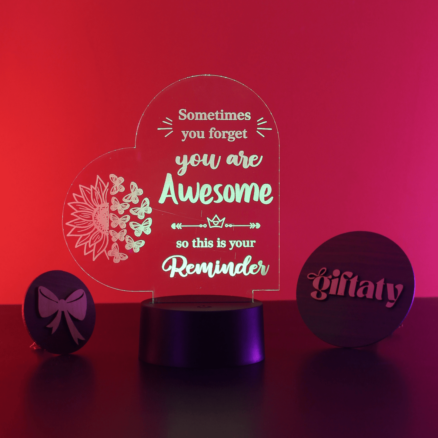 Giftaty Personalized English Acrylic 3D LED Lamp Gift with Wooden Box – Custom Names & Messages - Giftaty