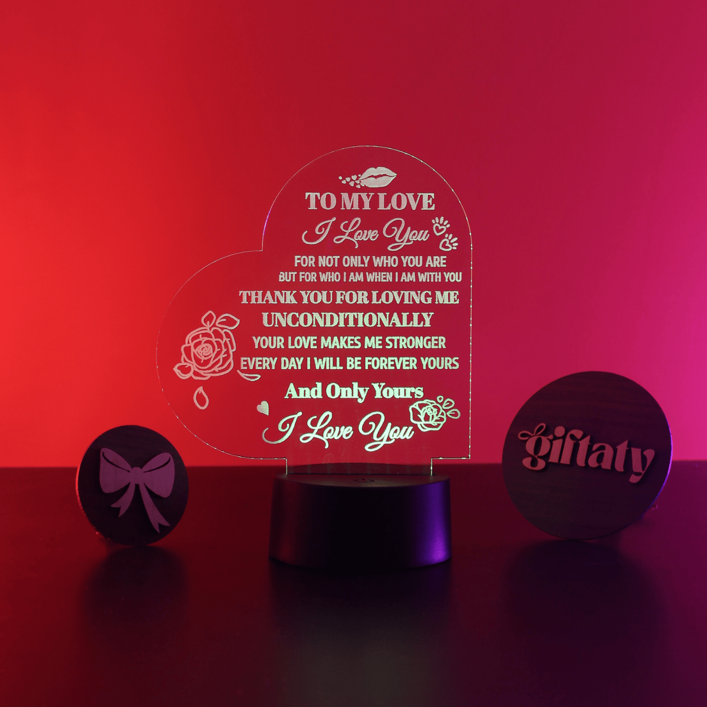 Giftaty Personalized English Acrylic 3D LED Lamp Gift with Wooden Box – Custom Names & Messages - Giftaty