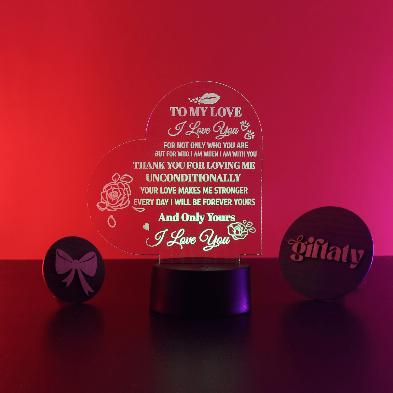 Giftaty Personalized English Acrylic 3D LED Lamp Gift with Wooden Box – Custom Names & Messages - Giftaty