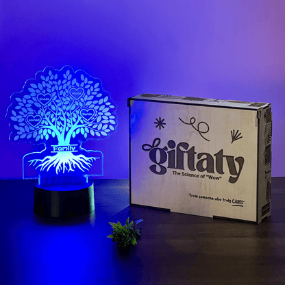 Giftaty Personalized English Acrylic 3D LED Lamp Gift with Wooden Box – Custom Names & Messages - Giftaty
