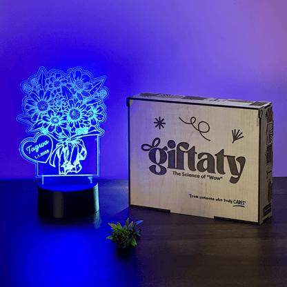Giftaty Personalized English Acrylic 3D LED Lamp Gift with Wooden Box – Custom Names & Messages - Giftaty