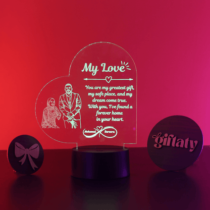 Giftaty Personalized English Acrylic 3D LED Lamp Gift with Wooden Box – Custom Names & Messages - Giftaty