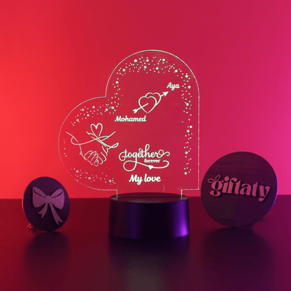 Giftaty Personalized English Acrylic 3D LED Lamp Gift with Wooden Box – Custom Names & Messages - Giftaty