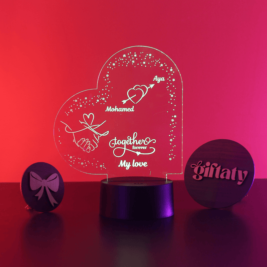 Giftaty Personalized English Acrylic 3D LED Lamp Gift with Wooden Box – Custom Names & Messages - Giftaty