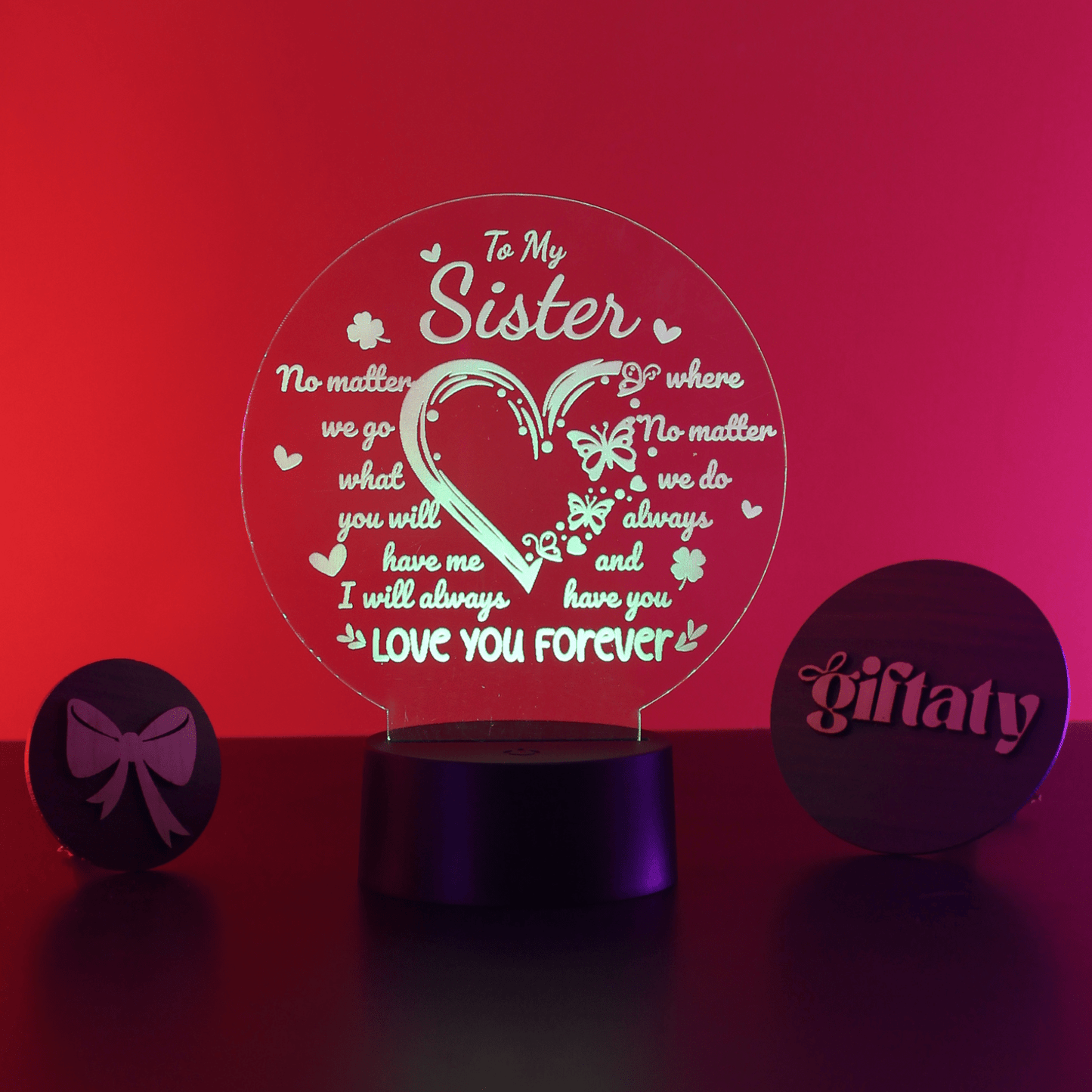 Giftaty Personalized English Acrylic 3D LED Lamp Gift with Wooden Box – Custom Names & Messages - Giftaty