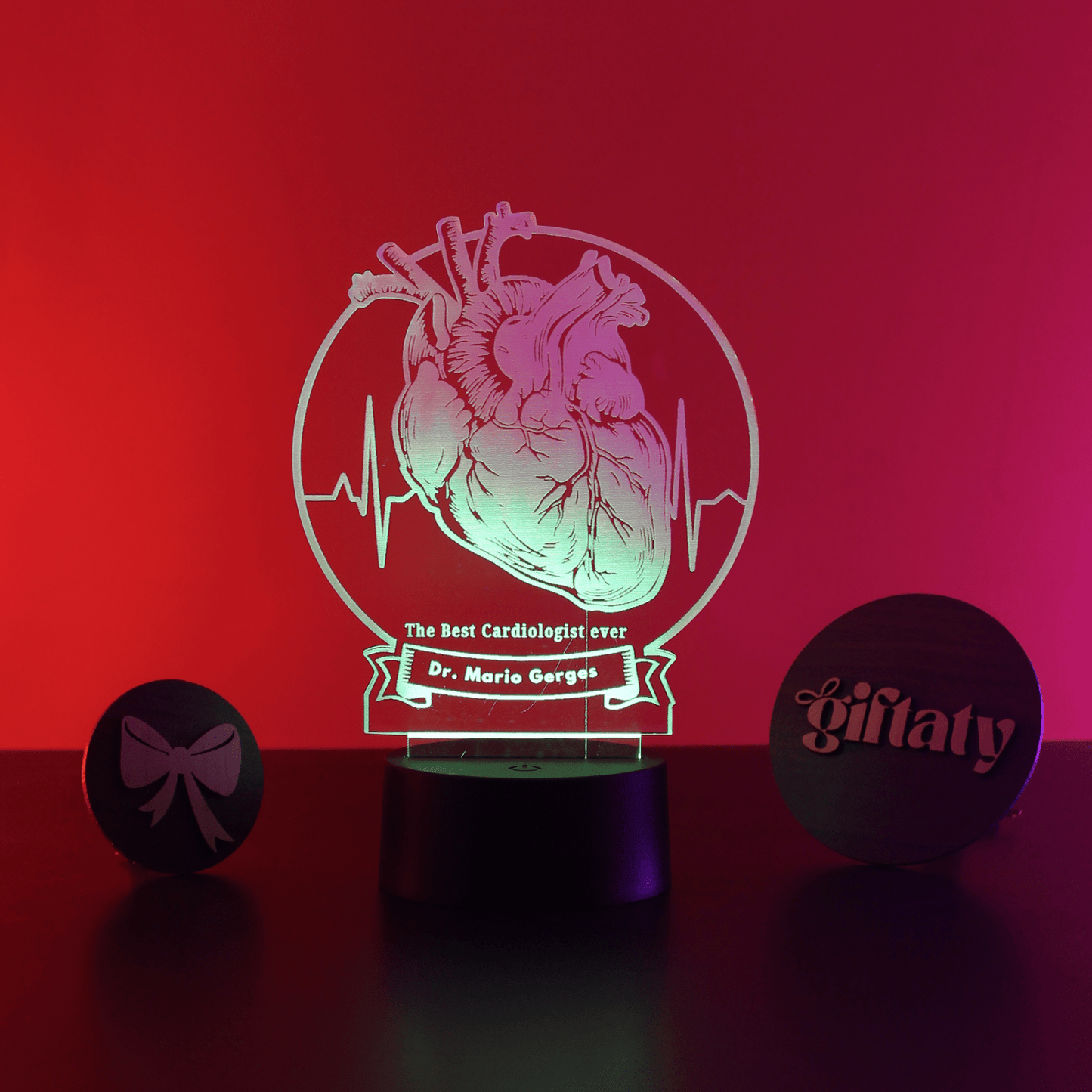 Giftaty Personalized English Acrylic 3D LED Lamp Gift with Wooden Box – Custom Names & Messages - Giftaty