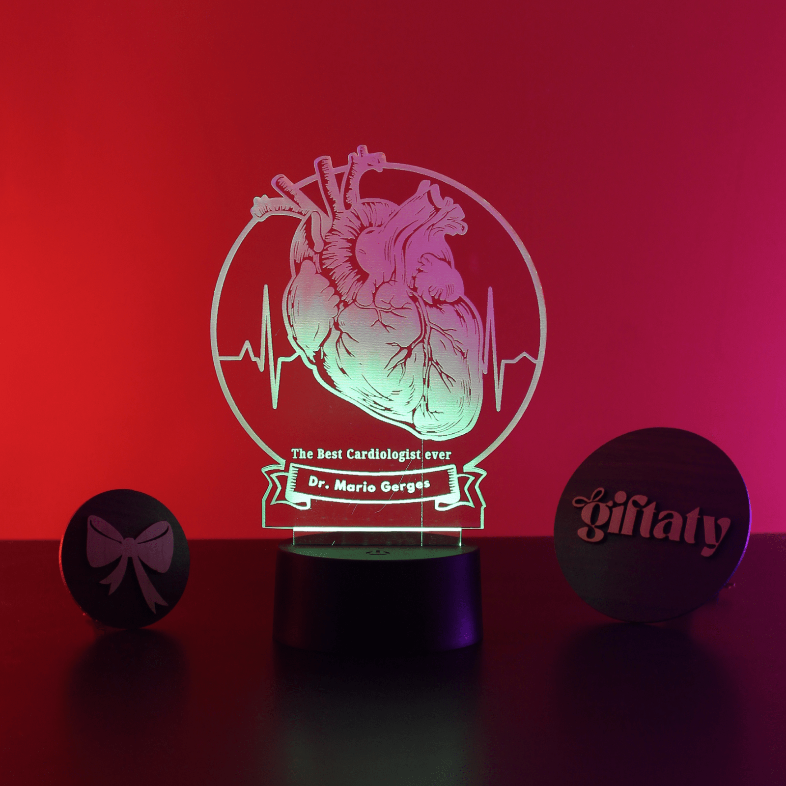 Giftaty Personalized English Acrylic 3D LED Lamp Gift with Wooden Box – Custom Names & Messages - Giftaty