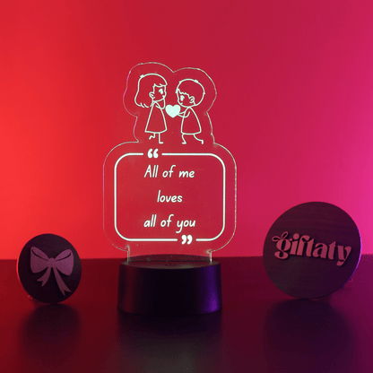 Giftaty Personalized English Acrylic 3D LED Lamp Gift with Wooden Box – Custom Names & Messages - Giftaty