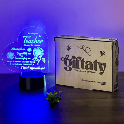 Giftaty Personalized English Acrylic 3D LED Lamp Gift with Wooden Box – Custom Names & Messages - Giftaty