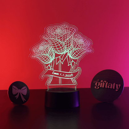 Giftaty Personalized English Acrylic 3D LED Lamp Gift with Wooden Box – Custom Names & Messages - Giftaty