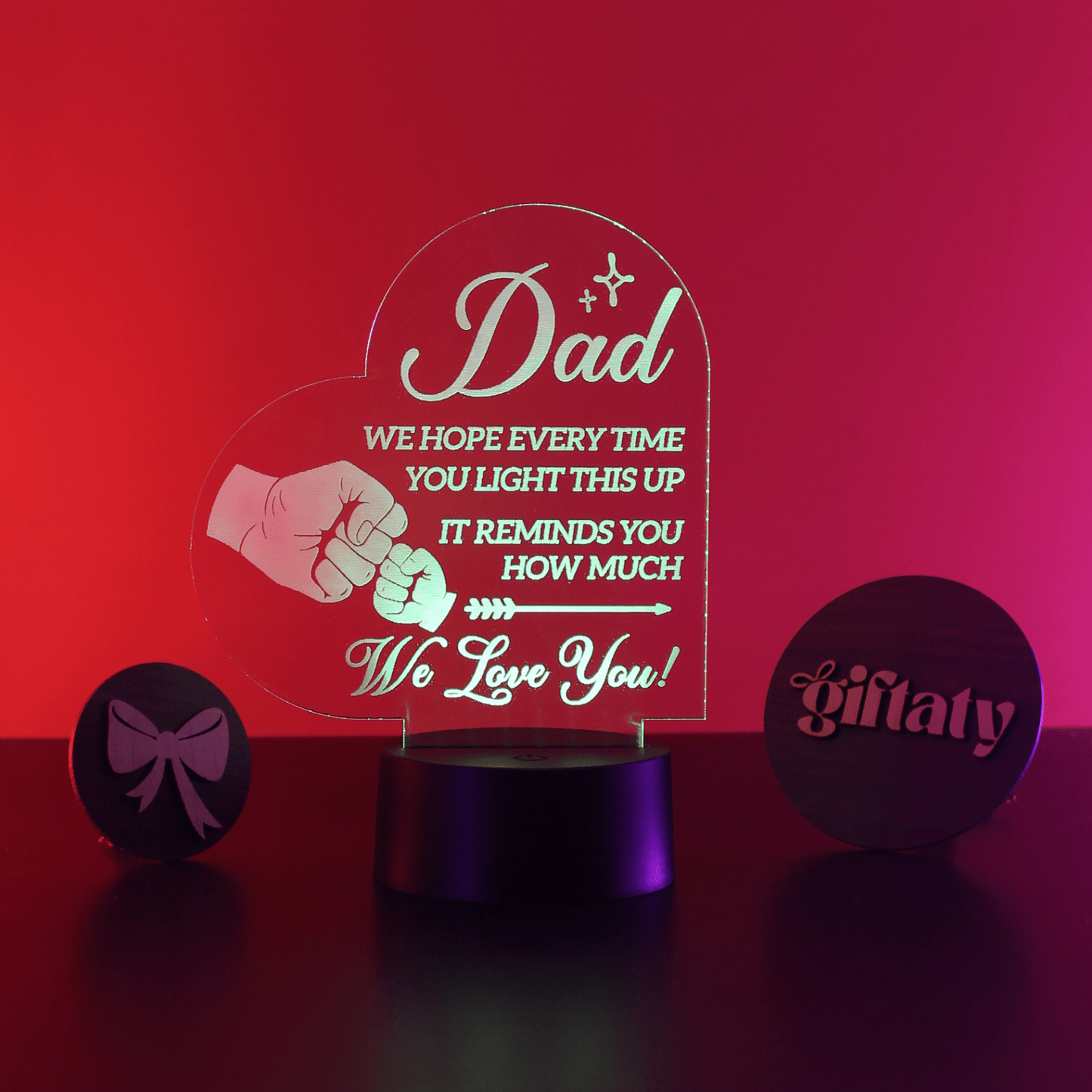 Giftaty Personalized English Acrylic 3D LED Lamp Gift with Wooden Box – Custom Names & Messages - Giftaty