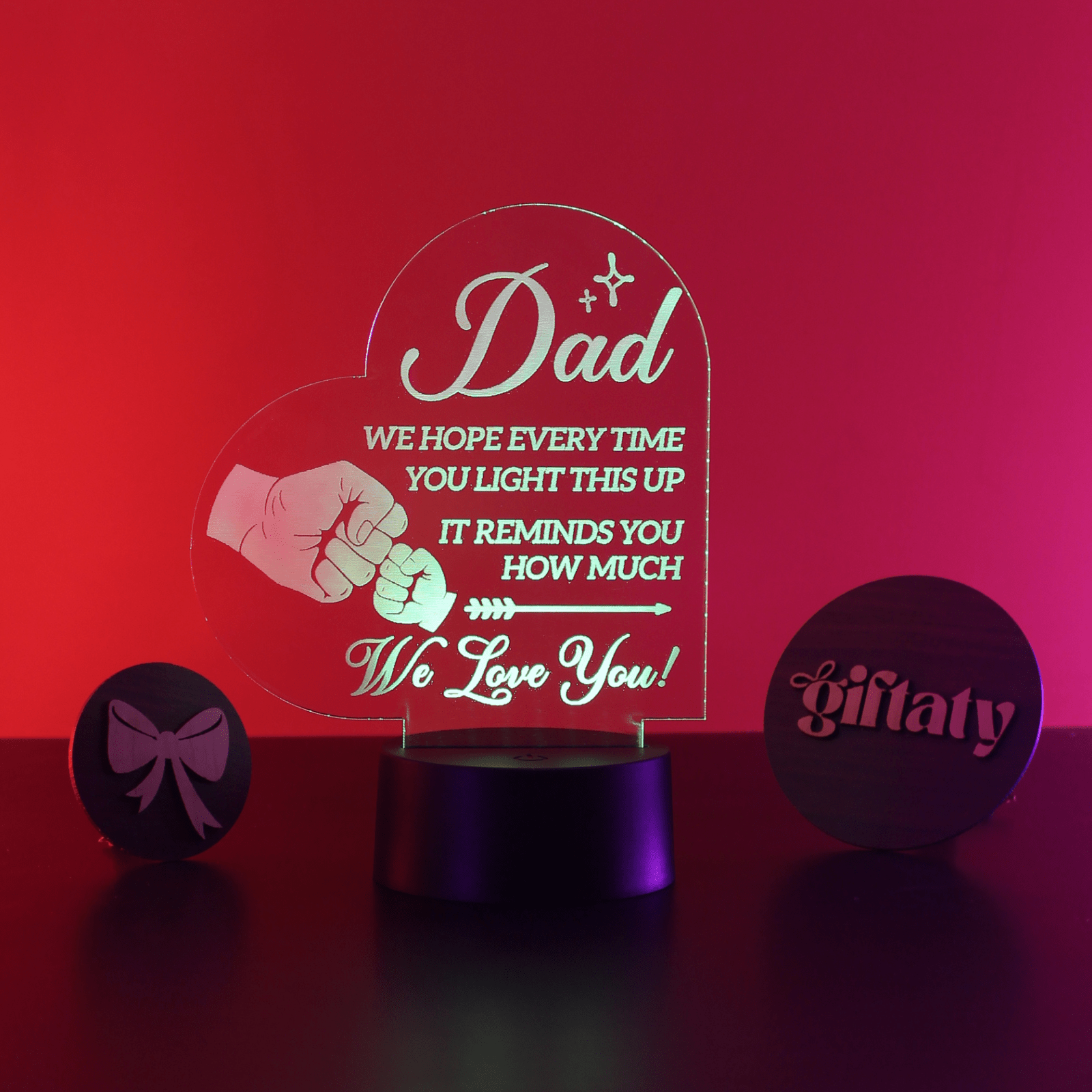 Giftaty Personalized English Acrylic 3D LED Lamp Gift with Wooden Box – Custom Names & Messages - Giftaty