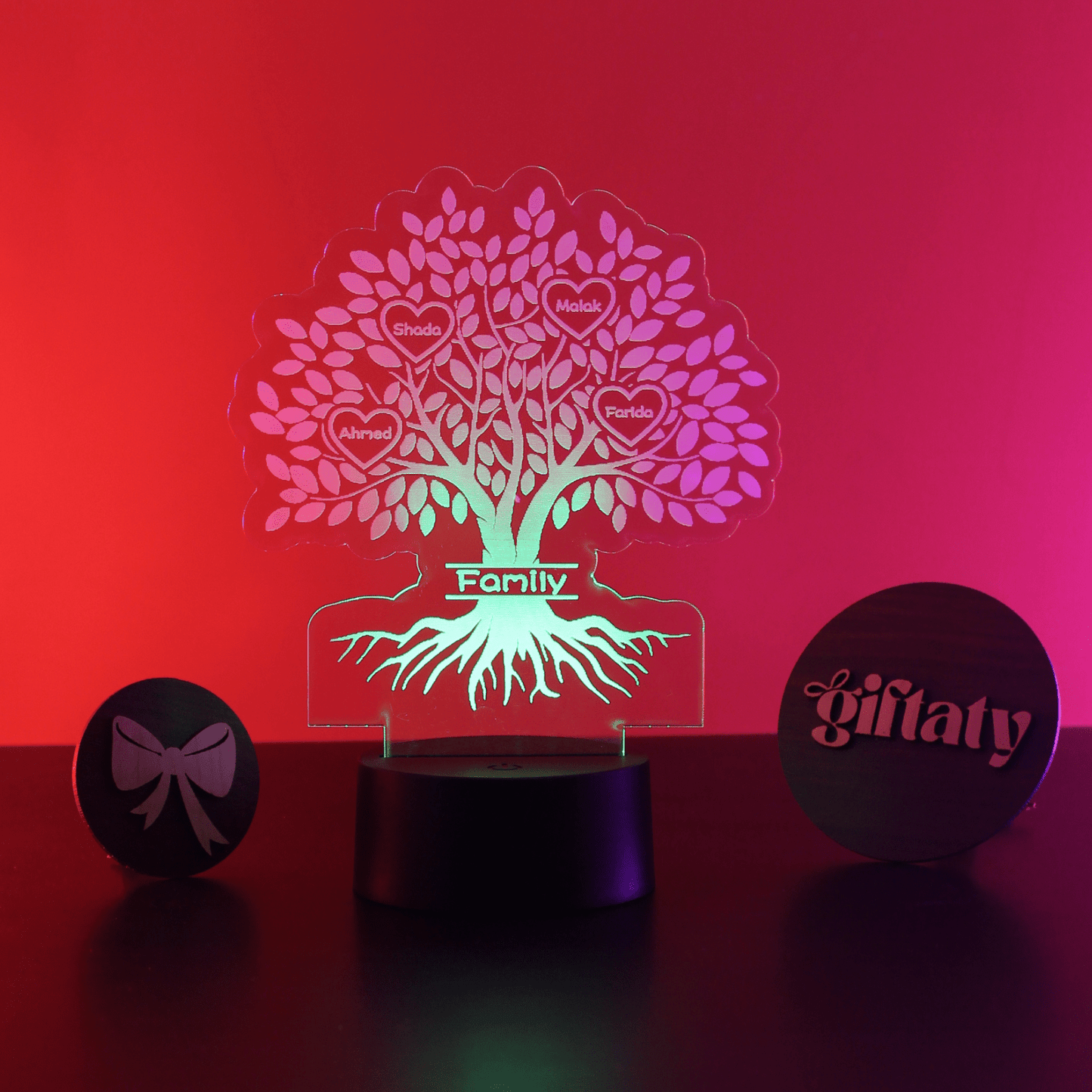 Giftaty Personalized English Acrylic 3D LED Lamp Gift with Wooden Box – Custom Names & Messages - Giftaty