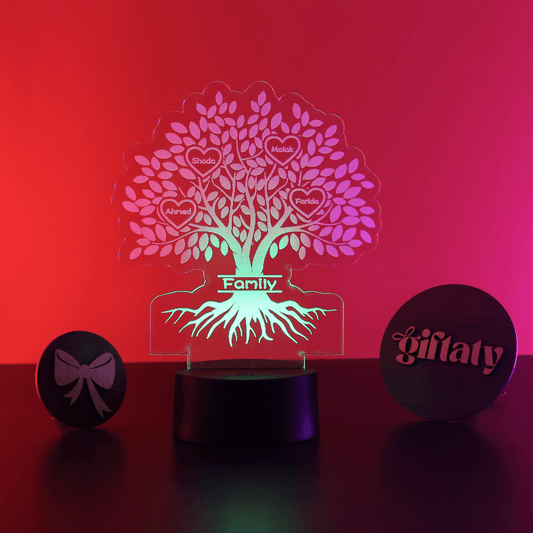 Giftaty Personalized English Acrylic 3D LED Lamp Gift with Wooden Box – Custom Names & Messages - Giftaty
