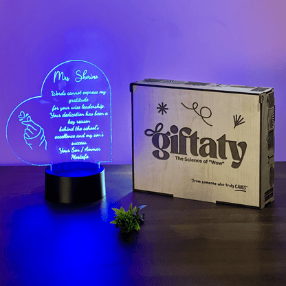 Giftaty Personalized English Acrylic 3D LED Lamp Gift with Wooden Box – Custom Names & Messages - Giftaty