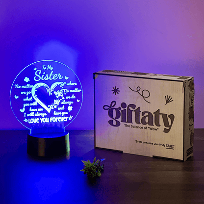 Giftaty Personalized English Acrylic 3D LED Lamp Gift with Wooden Box – Custom Names & Messages - Giftaty