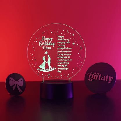 Giftaty Personalized English Acrylic 3D LED Lamp Gift with Wooden Box – Custom Names & Messages - Giftaty