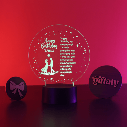 Giftaty Personalized English Acrylic 3D LED Lamp Gift with Wooden Box – Custom Names & Messages - Giftaty