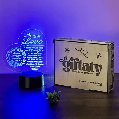 Giftaty Personalized English Acrylic 3D LED Lamp Gift with Wooden Box – Custom Names & Messages - Giftaty