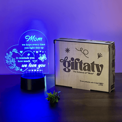 Giftaty Personalized English Acrylic 3D LED Lamp Gift with Wooden Box – Custom Names & Messages - Giftaty
