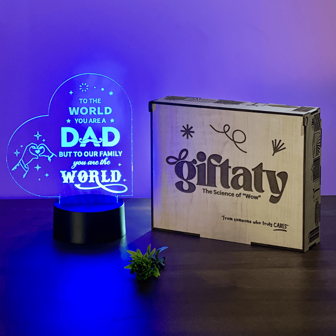 Giftaty Personalized English Acrylic 3D LED Lamp Gift with Wooden Box – Custom Names & Messages - Giftaty