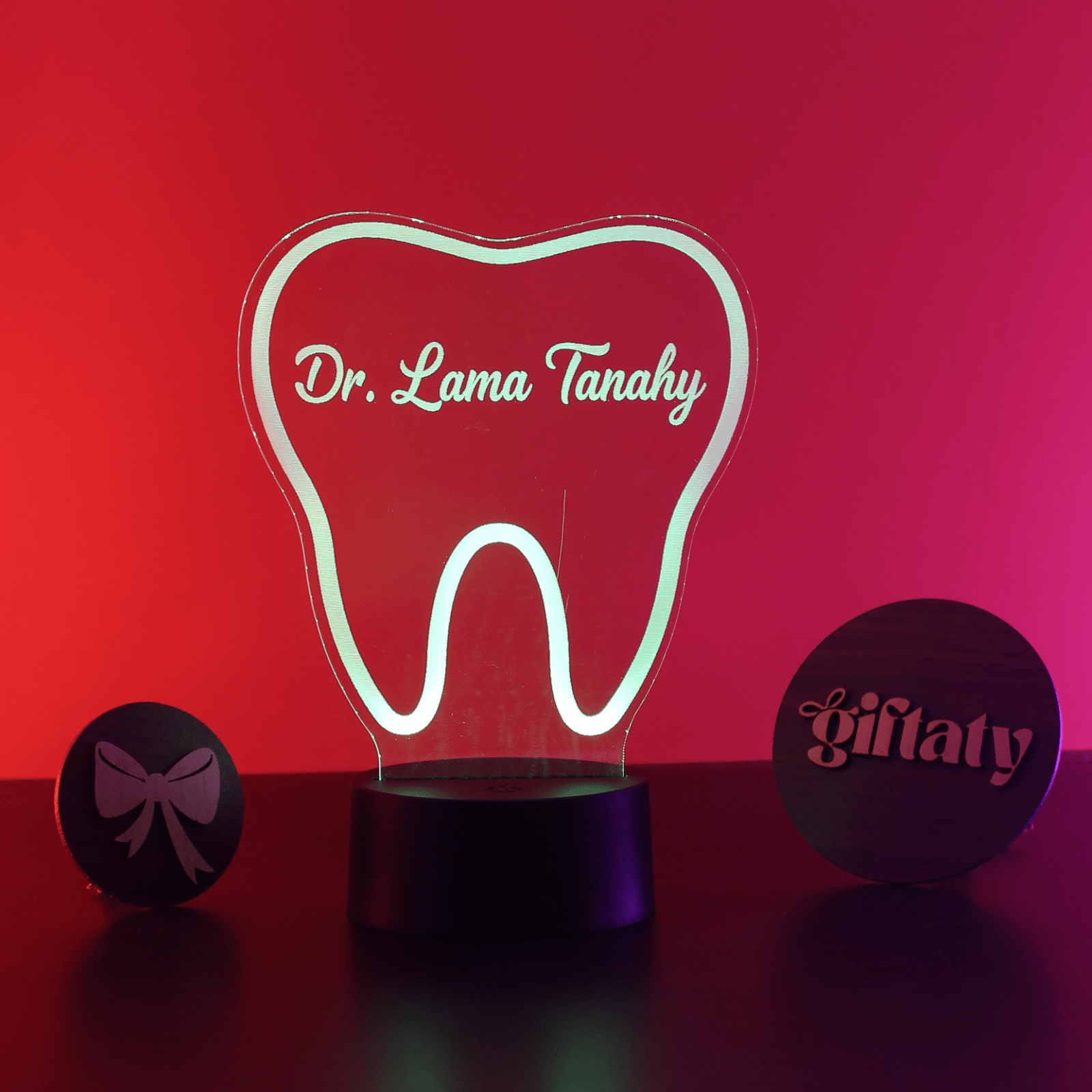 Giftaty Personalized English Acrylic 3D LED Lamp Gift with Wooden Box – Custom Names & Messages - Giftaty