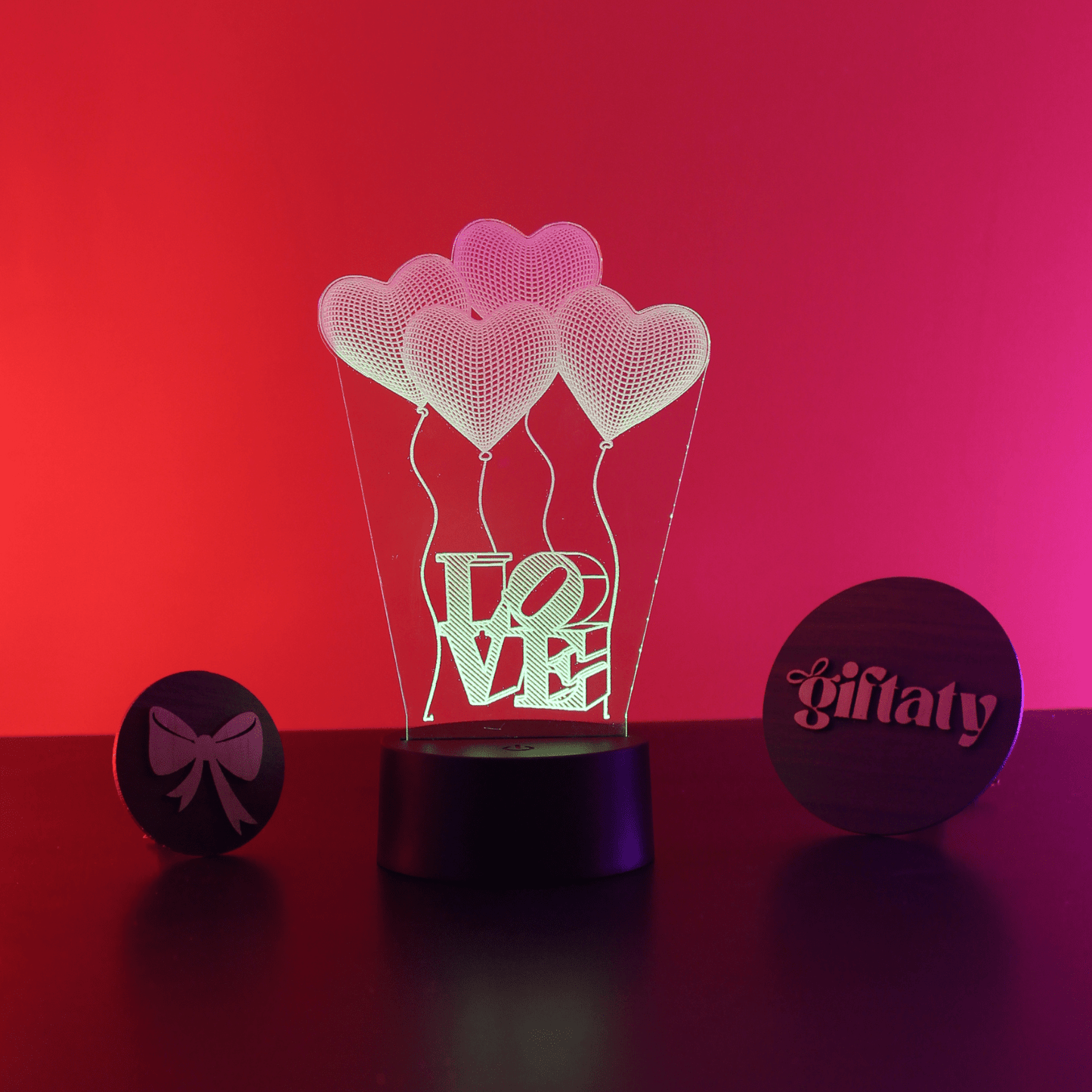 Giftaty Personalized English Acrylic 3D LED Lamp Gift with Wooden Box – Custom Names & Messages - Giftaty