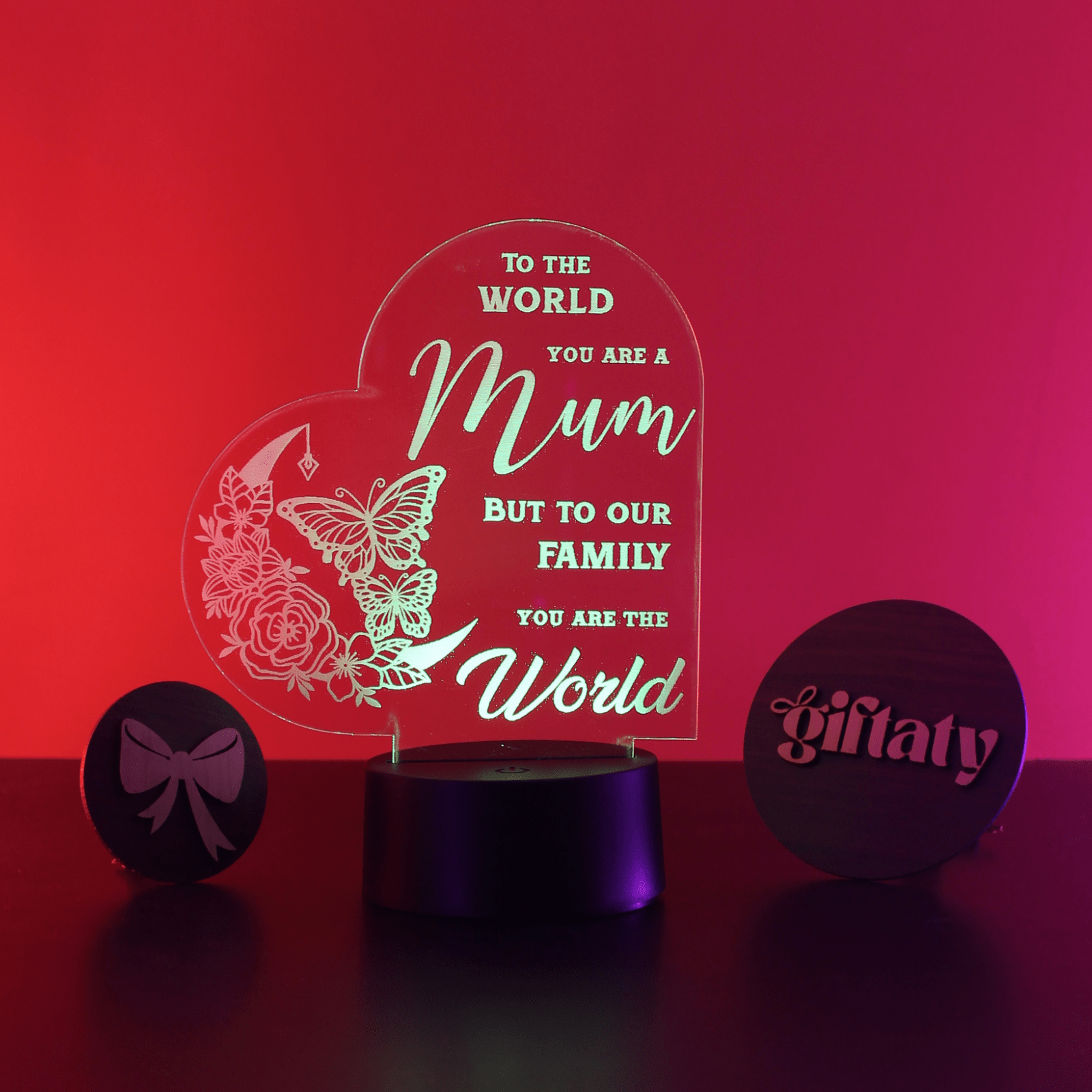 Giftaty Personalized English Acrylic 3D LED Lamp Gift with Wooden Box – Custom Names & Messages - Giftaty