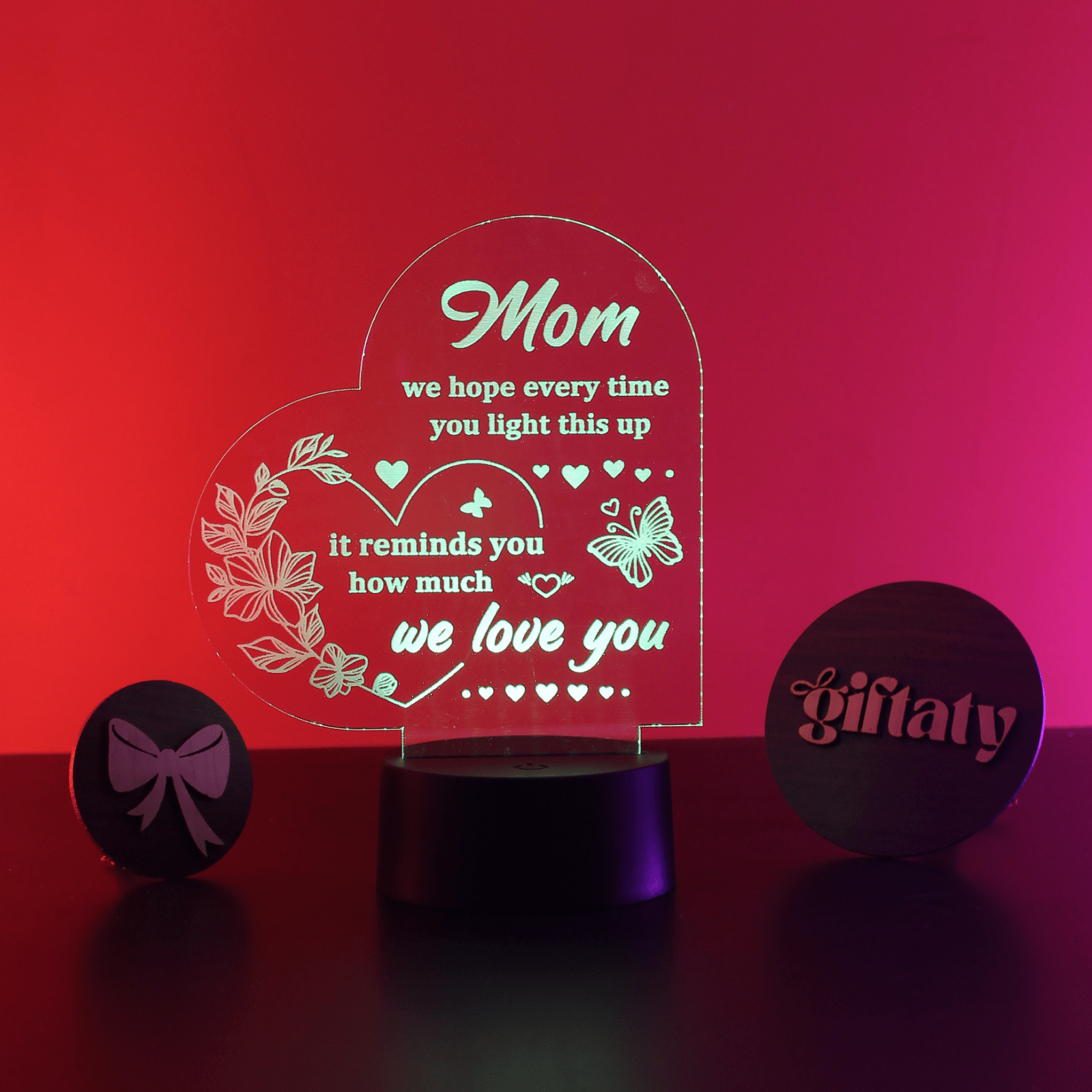 Giftaty Personalized English Acrylic 3D LED Lamp Gift with Wooden Box – Custom Names & Messages - Giftaty