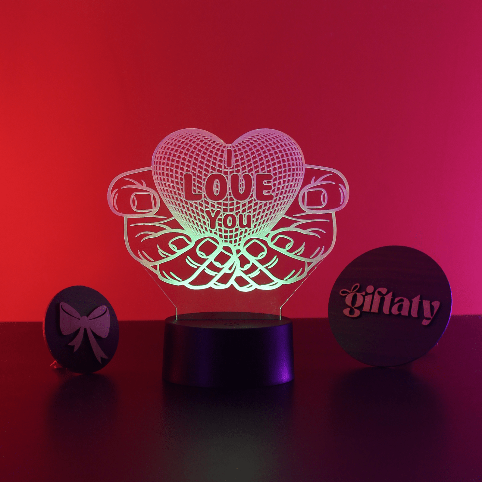 Giftaty Personalized English Acrylic 3D LED Lamp Gift with Wooden Box – Custom Names & Messages - Giftaty