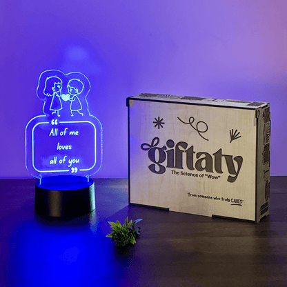 Giftaty Personalized English Acrylic 3D LED Lamp Gift with Wooden Box – Custom Names & Messages - Giftaty