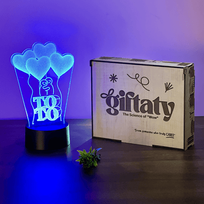Giftaty Personalized English Acrylic 3D LED Lamp Gift with Wooden Box – Custom Names & Messages - Giftaty