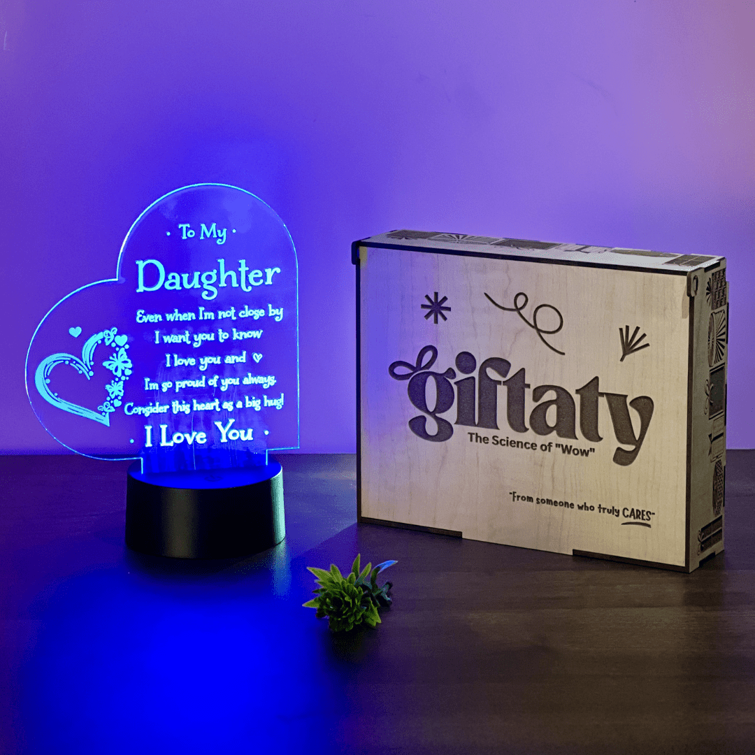 Giftaty Personalized English Acrylic 3D LED Lamp Gift with Wooden Box – Custom Names & Messages - Giftaty