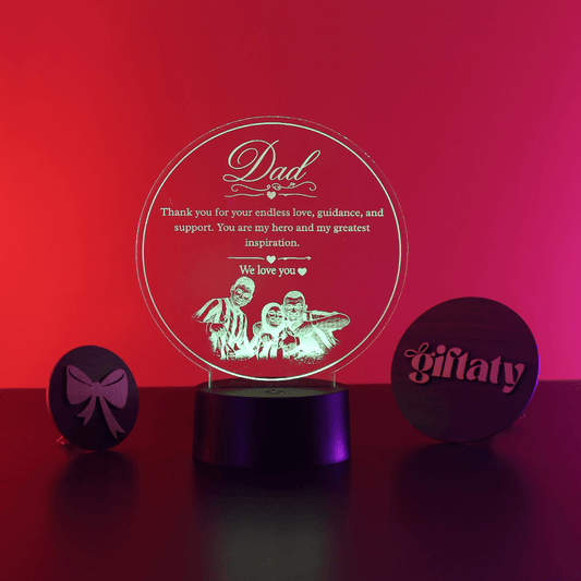 Giftaty Personalized English Acrylic 3D LED Lamp Gift with Wooden Box – Custom Names & Messages - Giftaty