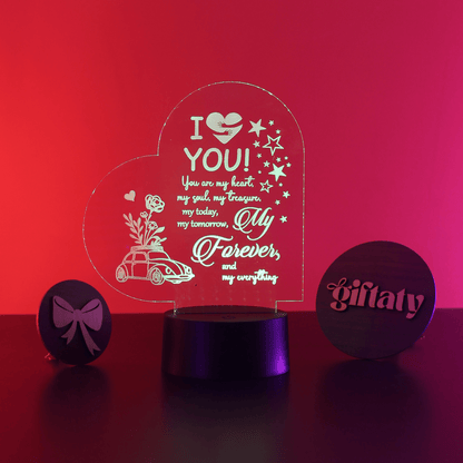 Giftaty Personalized English Acrylic 3D LED Lamp Gift with Wooden Box – Custom Names & Messages - Giftaty