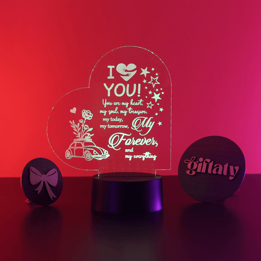 Giftaty Personalized English Acrylic 3D LED Lamp Gift with Wooden Box – Custom Names & Messages - Giftaty