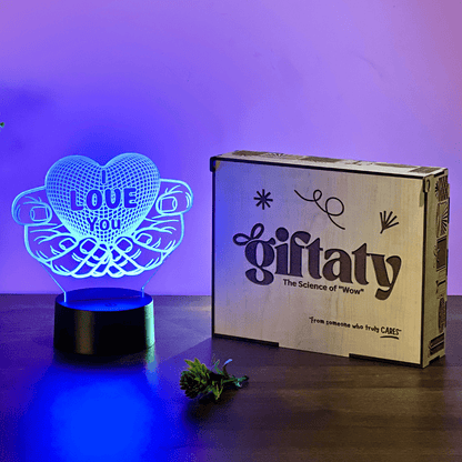Giftaty Personalized English Acrylic 3D LED Lamp Gift with Wooden Box – Custom Names & Messages - Giftaty