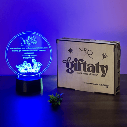 Giftaty Personalized English Acrylic 3D LED Lamp Gift with Wooden Box – Custom Names & Messages - Giftaty