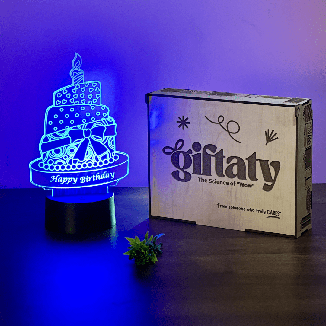 Giftaty Personalized English Acrylic 3D LED Lamp Gift with Wooden Box – Custom Names & Messages - Giftaty