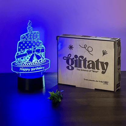 Giftaty Personalized English Acrylic 3D LED Lamp Gift with Wooden Box – Custom Names & Messages - Giftaty