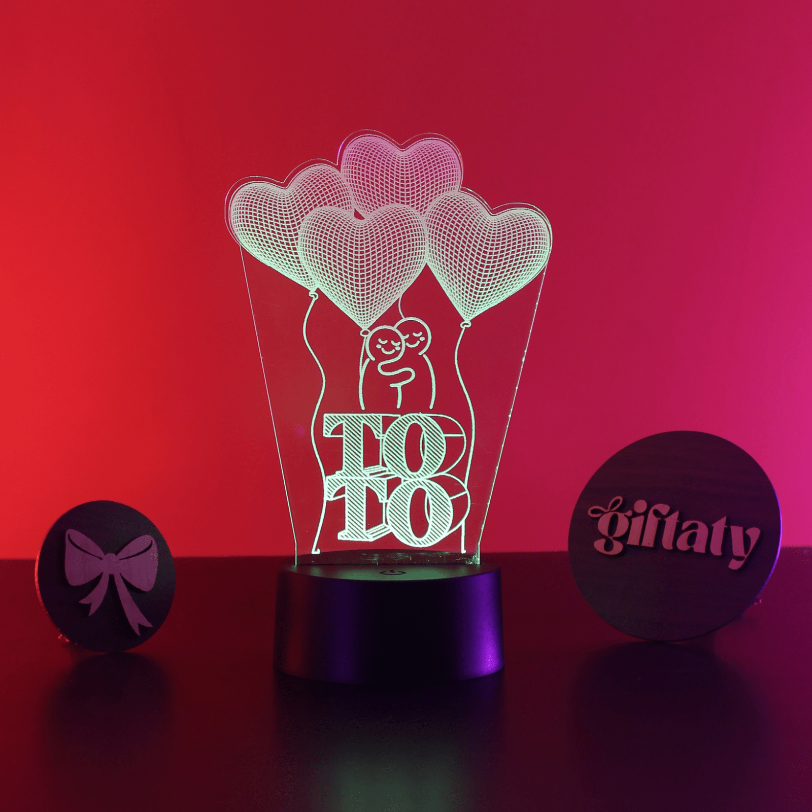 Giftaty Personalized English Acrylic 3D LED Lamp Gift with Wooden Box – Custom Names & Messages - Giftaty