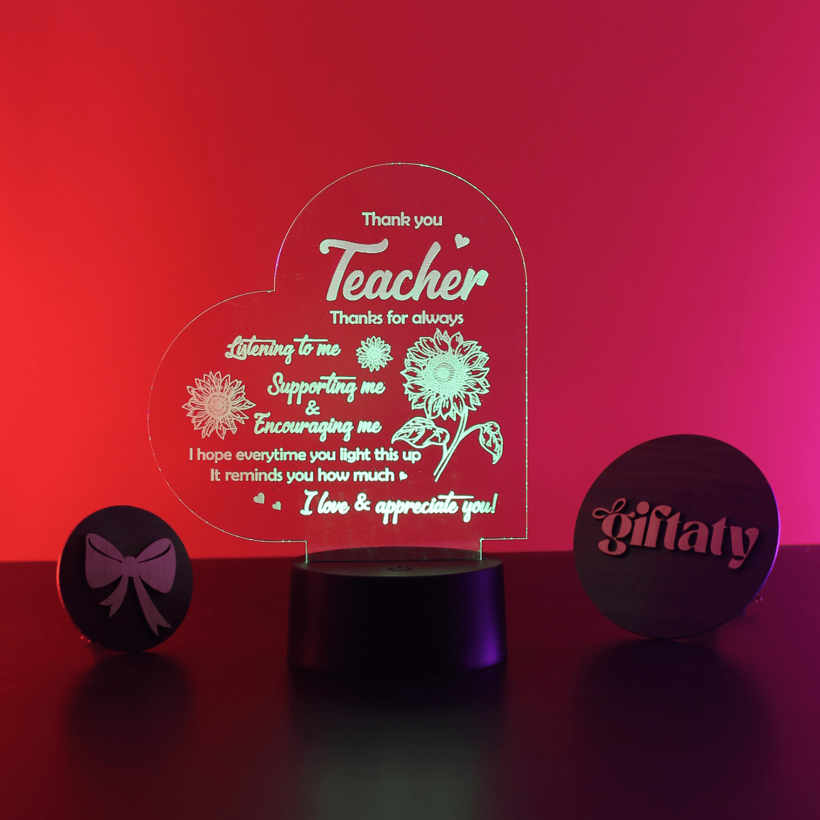 Giftaty Personalized English Acrylic 3D LED Lamp Gift with Wooden Box – Custom Names & Messages - Giftaty