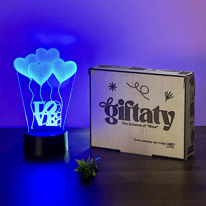Giftaty Personalized English Acrylic 3D LED Lamp Gift with Wooden Box – Custom Names & Messages - Giftaty