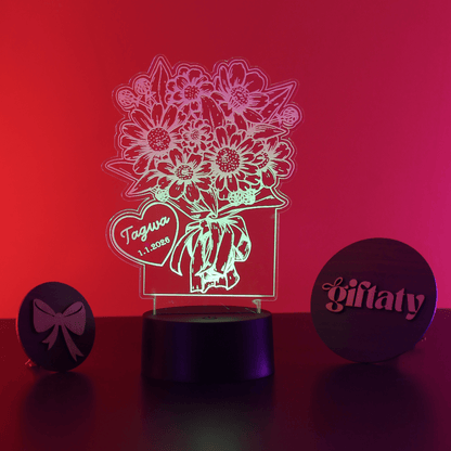 Giftaty Personalized English Acrylic 3D LED Lamp Gift with Wooden Box – Custom Names & Messages - Giftaty