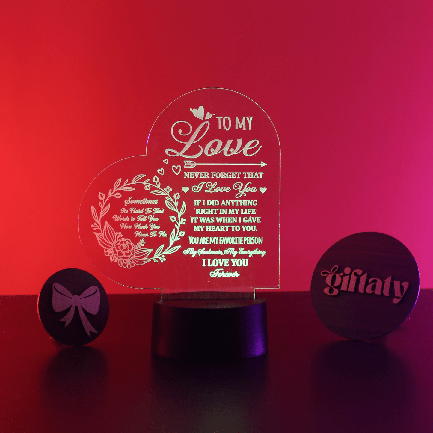 Giftaty Personalized English Acrylic 3D LED Lamp Gift with Wooden Box – Custom Names & Messages - Giftaty