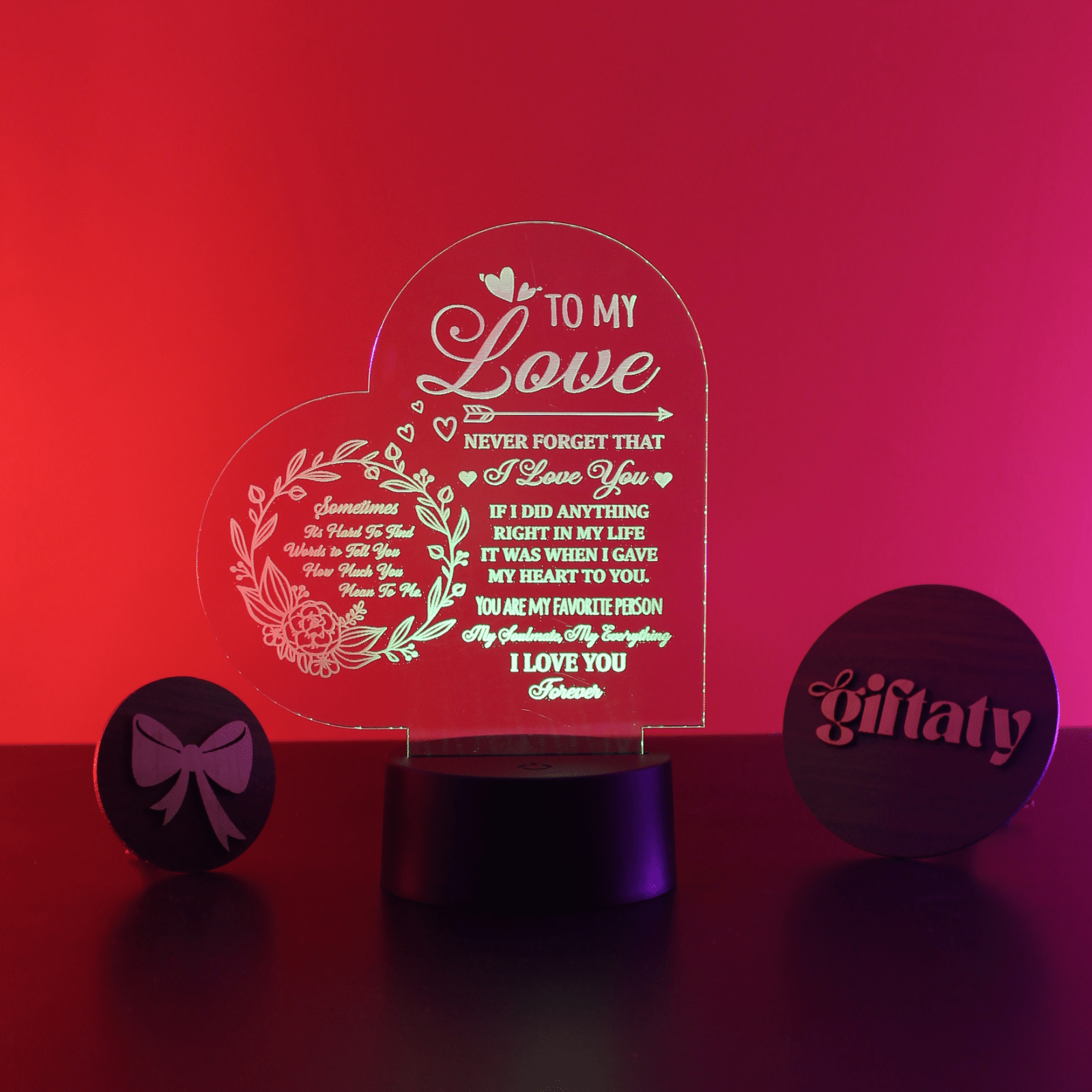 Giftaty Personalized English Acrylic 3D LED Lamp Gift with Wooden Box – Custom Names & Messages - Giftaty