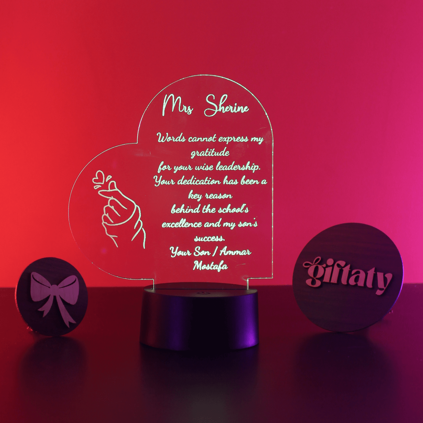 Giftaty Personalized English Acrylic 3D LED Lamp Gift with Wooden Box – Custom Names & Messages - Giftaty