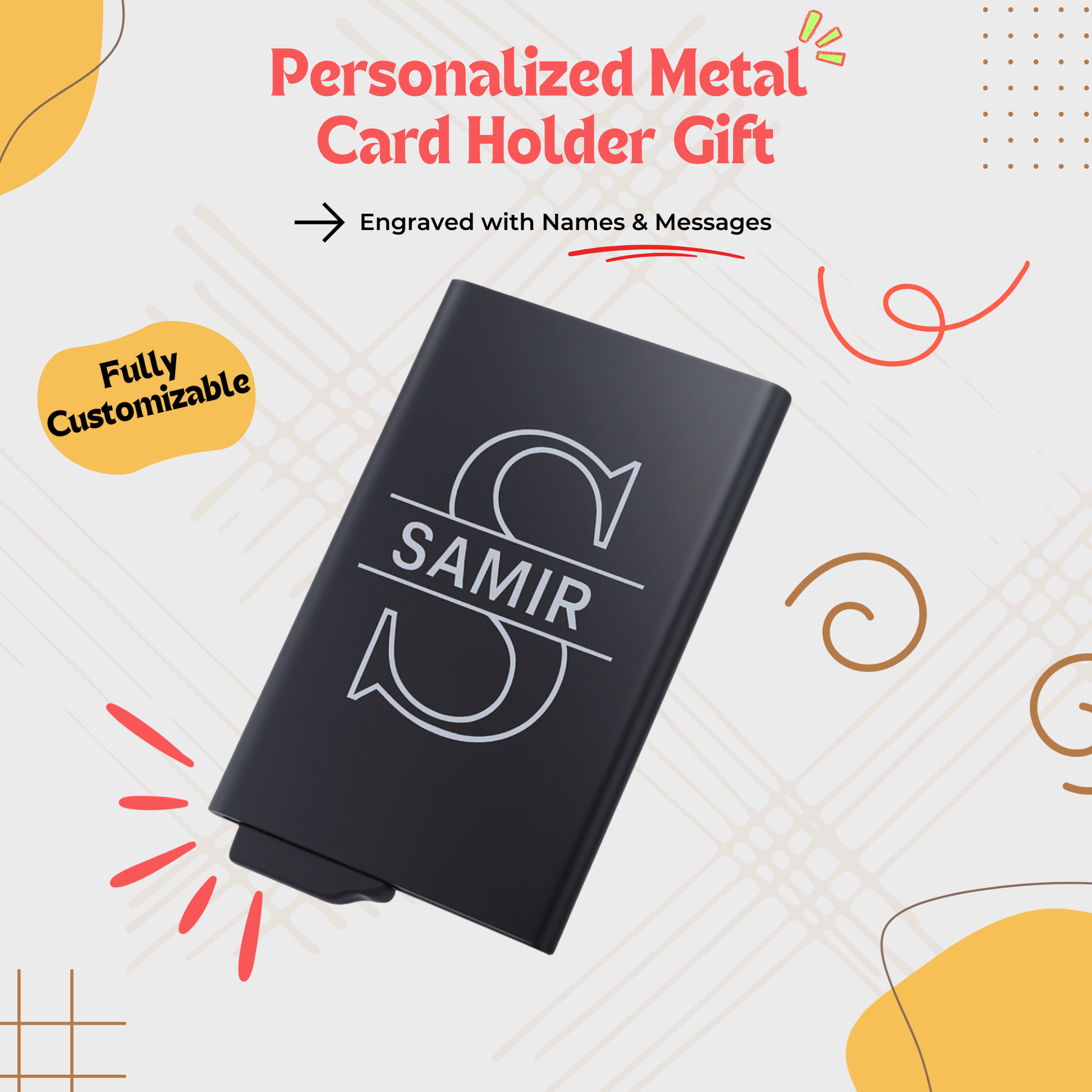 Personalized RFID metal card holder — sleek, engraved with custom name or message in Arabic or English. Ideal for men’s gifts in Egypt, this luxury card holder is perfect for birthdays, anniversaries, or corporate gifting. A stylish and practical accessory for professionals.