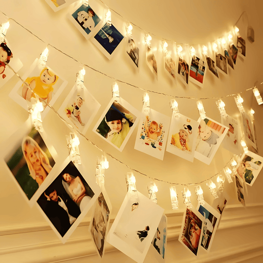 Personalized photo string lights holding up to 16 printed pictures — a charming personalized gift perfect for men gift boxes Egypt. This unique gifts for men idea doubles as birthday gifts for him, gifts for boyfriend, classy gifts for men and a standout in luxury gift box Egypt collections. A customizable gift box feature and creative twist in personalized gift box for him and gift ideas for men offerings