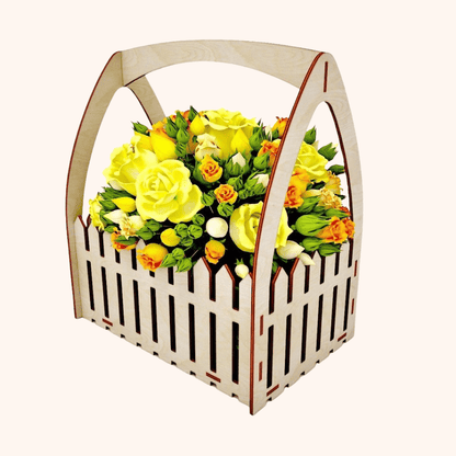 Giftaty Personalized Picket Fence Flower Basket – Unique Wooden Garden Decor - Giftaty